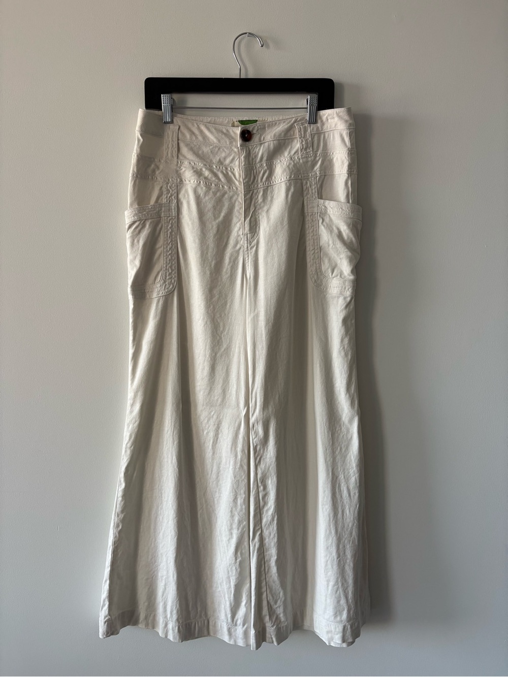 Anthropologie White Wide Leg Linen Rayon Blend Cargo Utility Pants Size 30